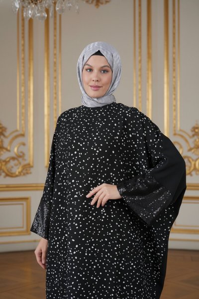 High-Low Sequin-Cuff Abaya - Black