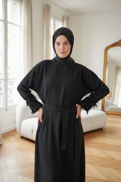 Accessory-Cuff Modest Dress - Black