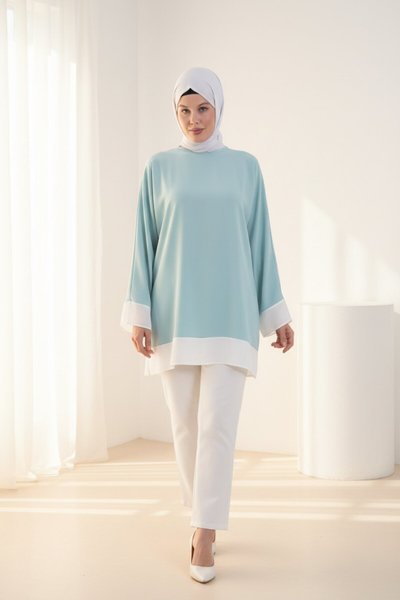 Sleeve and Hem Garnished Tunic - Mint