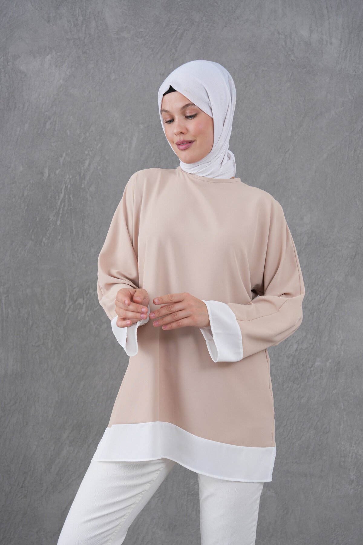 Camel Kol ve Etek Garnili Tunik - Tuncay