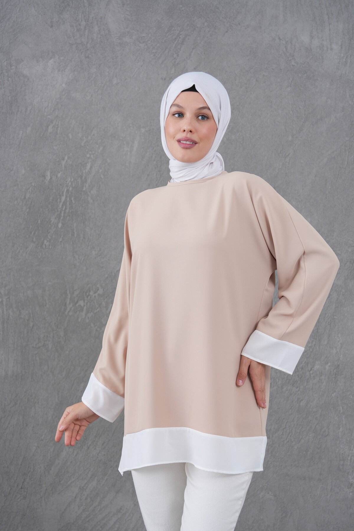 Camel Kol ve Etek Garnili Tunik - Tuncay
