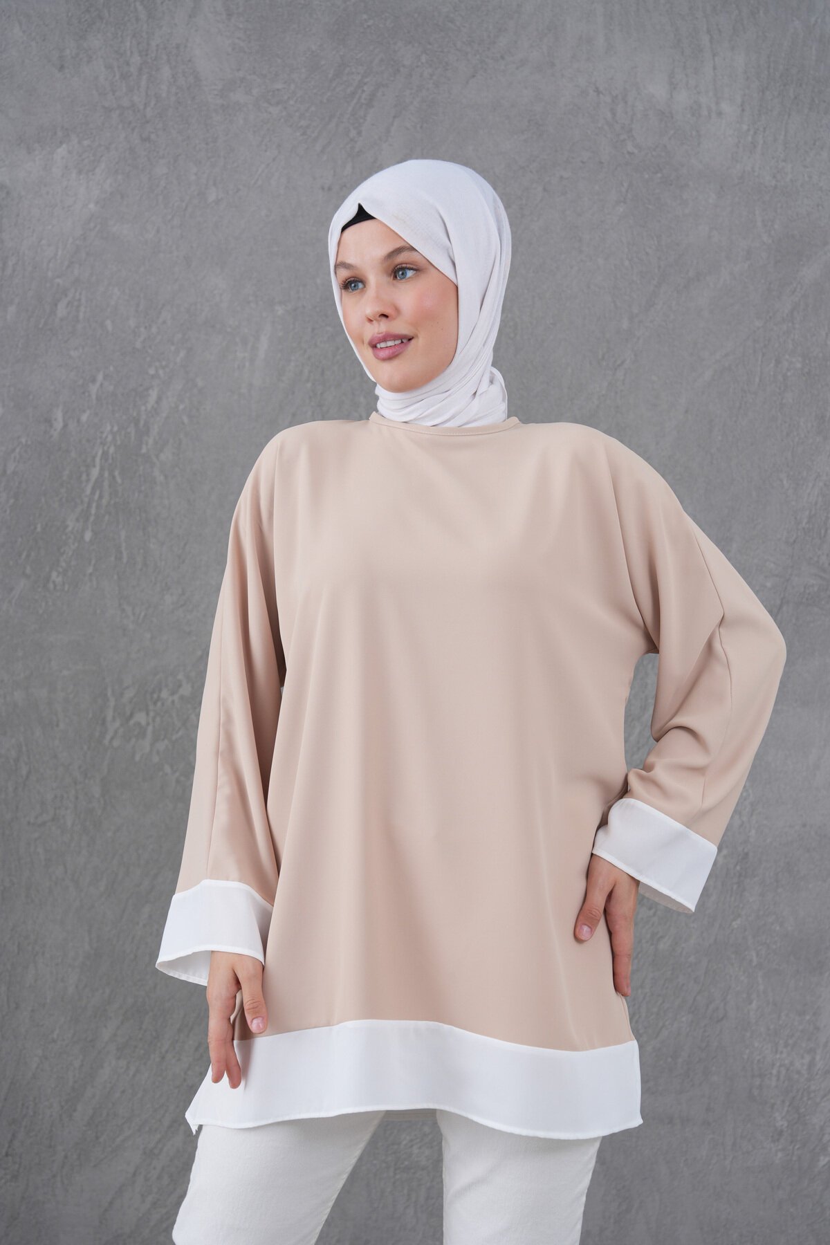 Camel Kol ve Etek Garnili Tunik - Tuncay