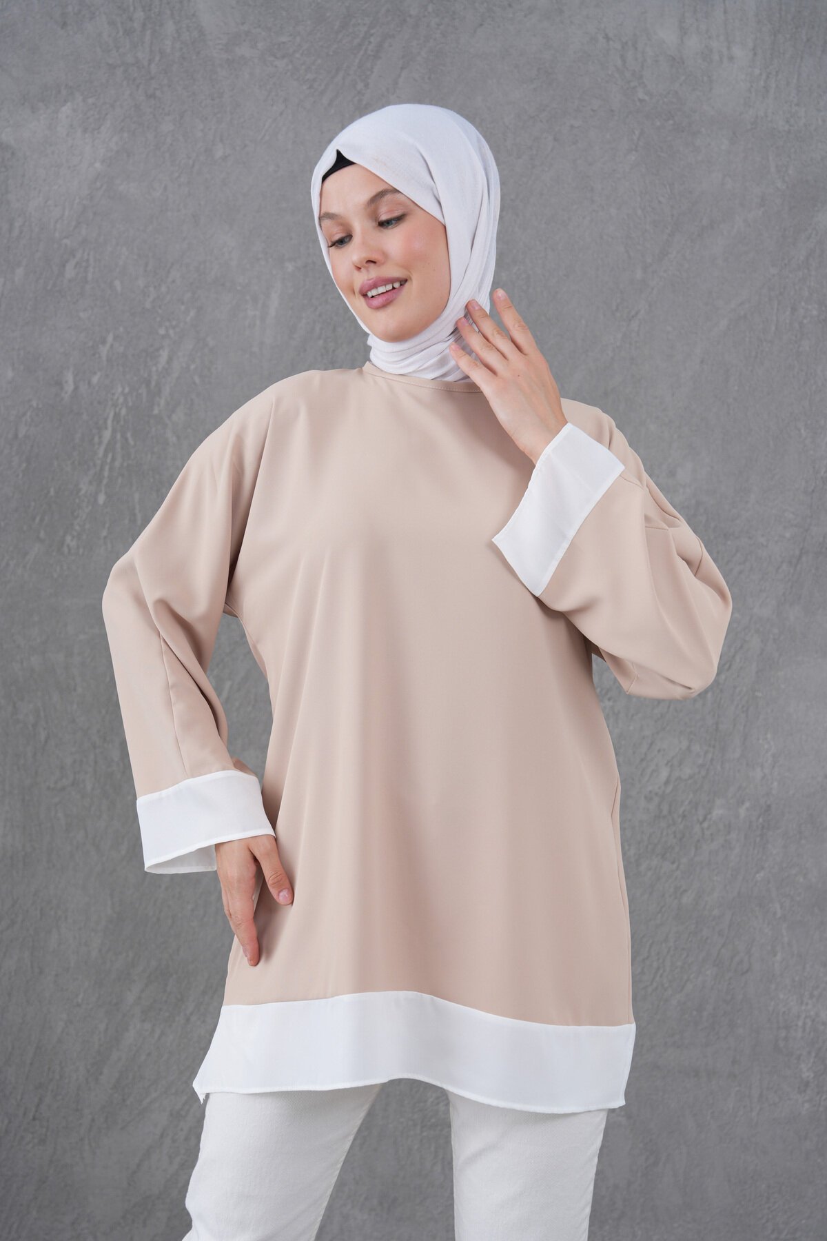 Camel Kol ve Etek Garnili Tunik - Tuncay