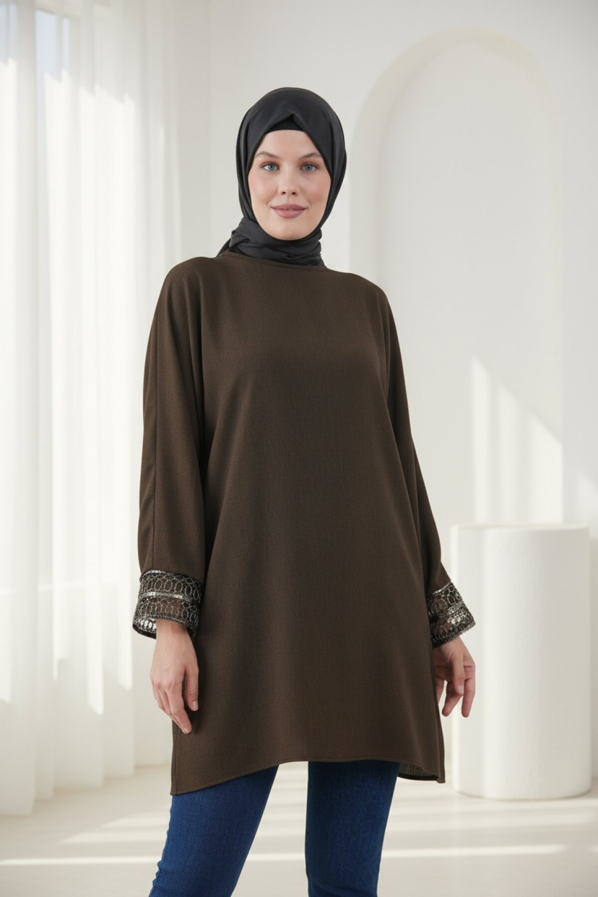 Loose Fit Cuff Accessory Detail Tunic - Mustard - Tuncay