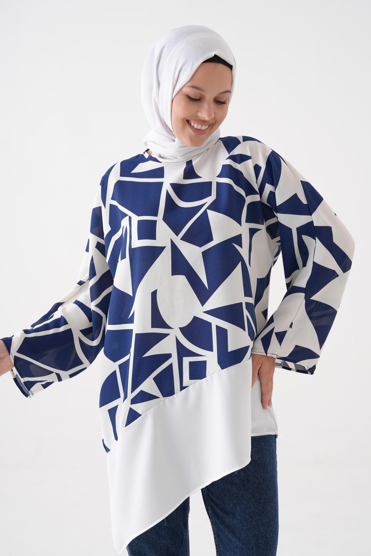 Lacivert Ekru Bluz Tunik - Tuncay