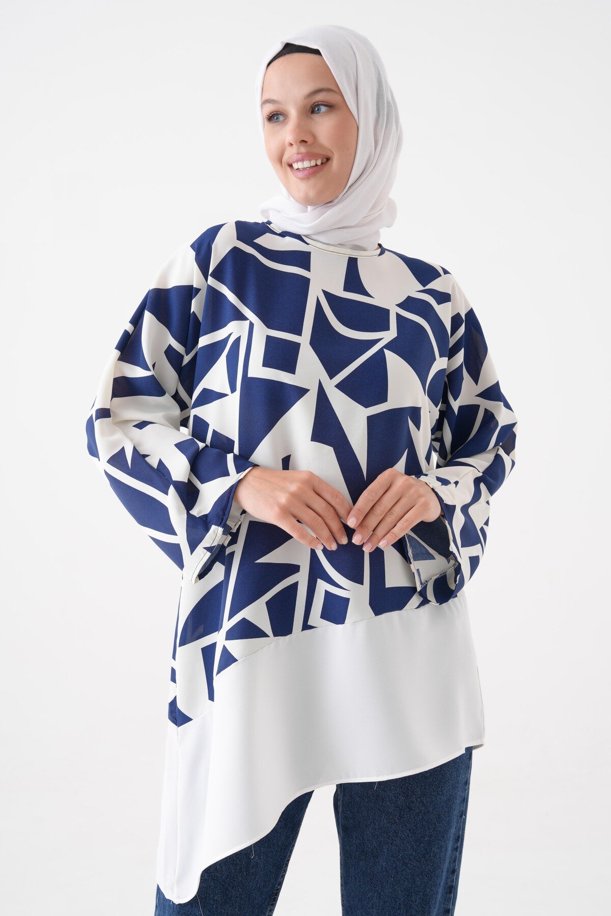 Lacivert Ekru Bluz Tunik - Tuncay