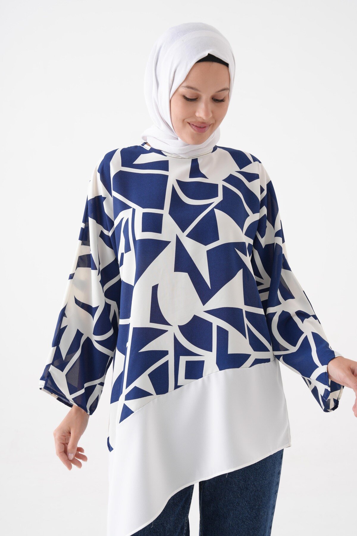 Lacivert Ekru Bluz Tunik - Tuncay