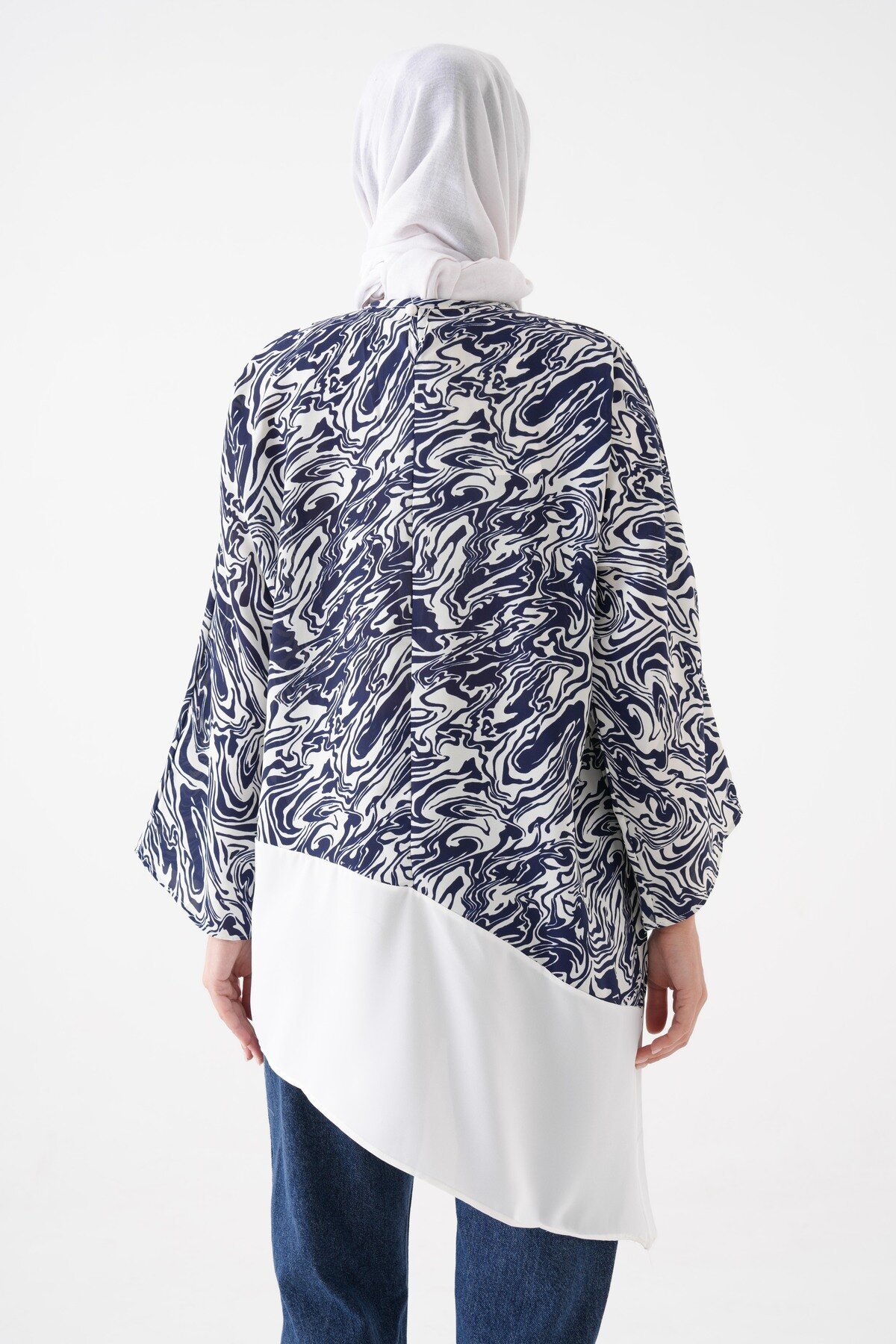Navy Blue and Ecru Blouse Tunic - Tuncay