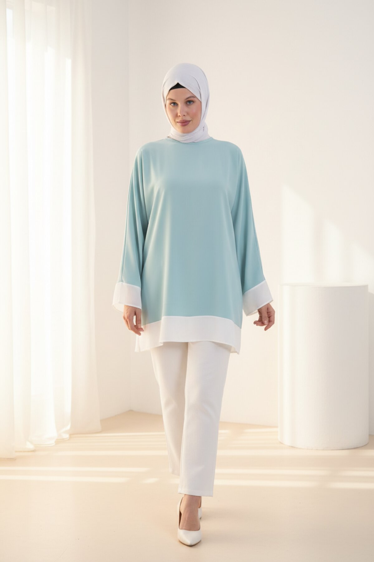 Sleeve and Hem Garnished Tunic - Mint - Tuncay