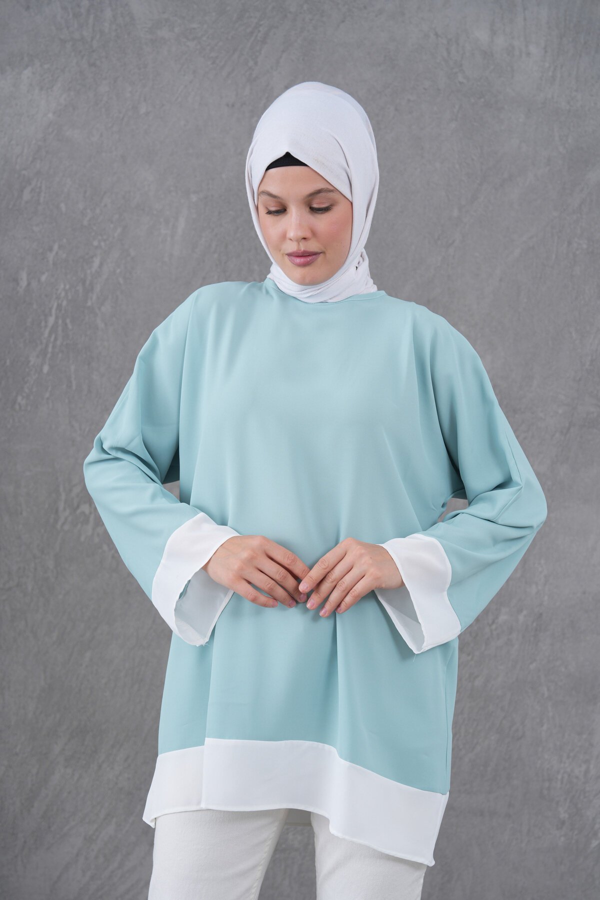 Mint Kol ve Etek Garnili Tunik - Tuncay