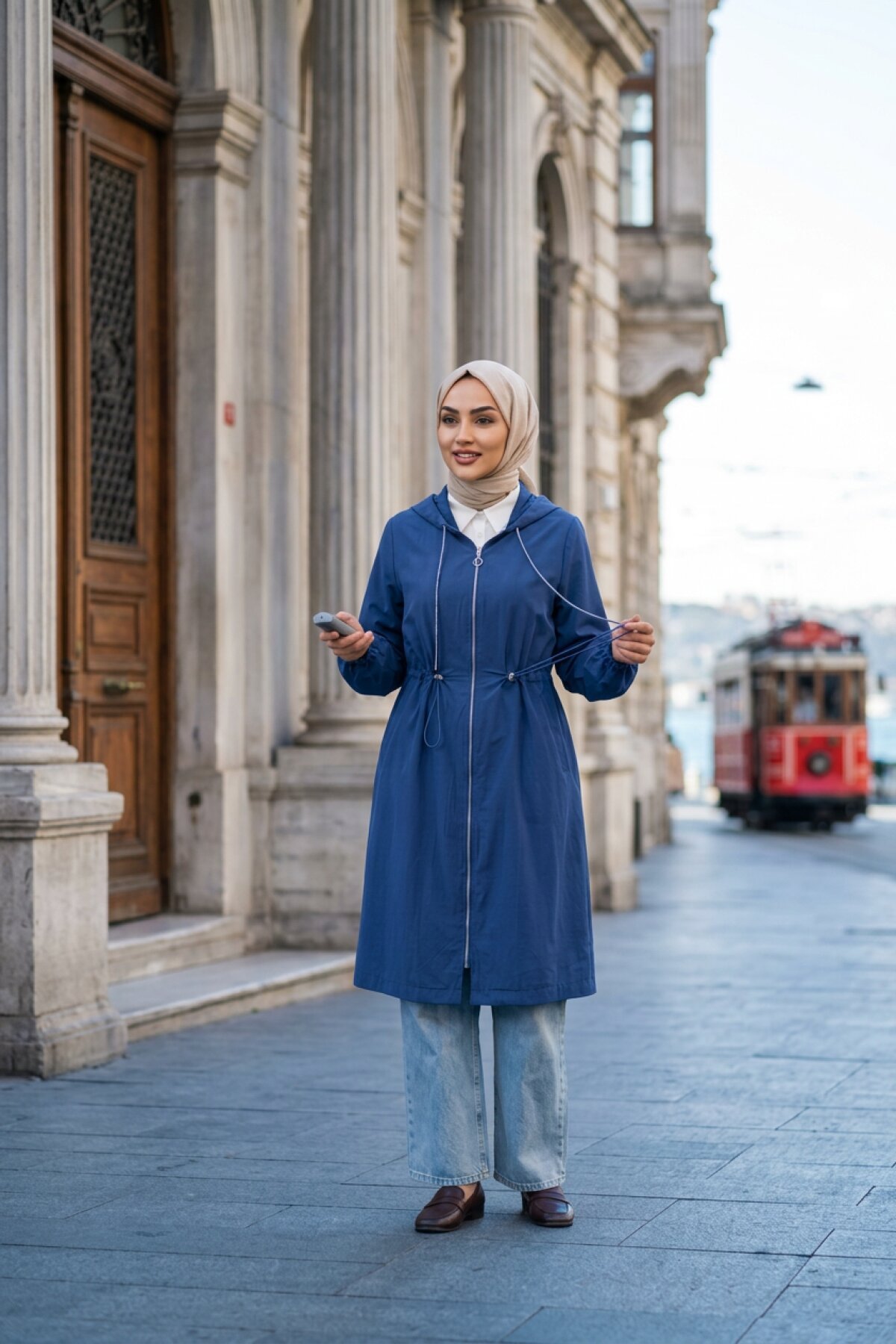 İndigo Uzun Fermuarlı Kap Ceket - Westbound