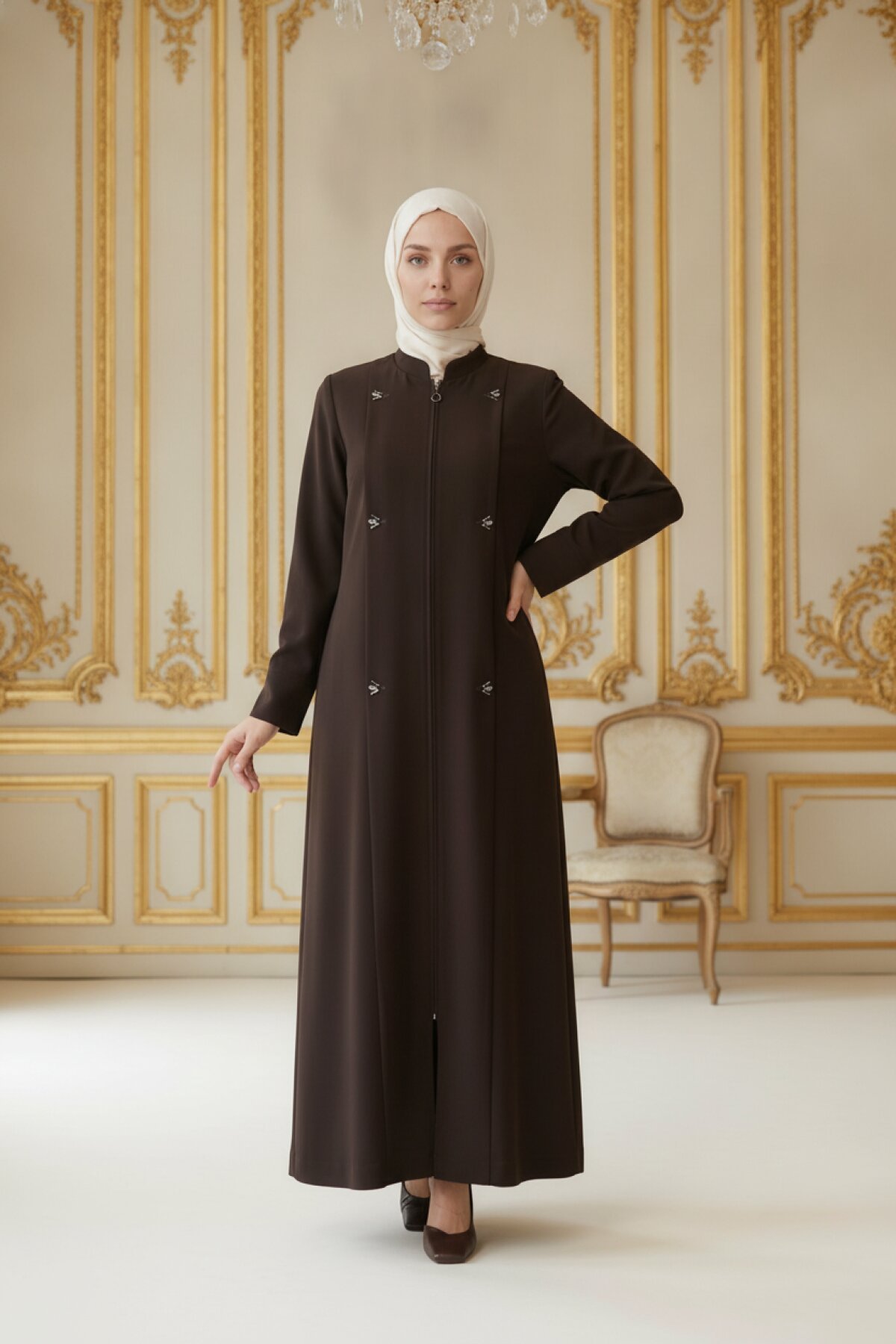 Acı Kahve Pile Detaylı Ferace - Beyza