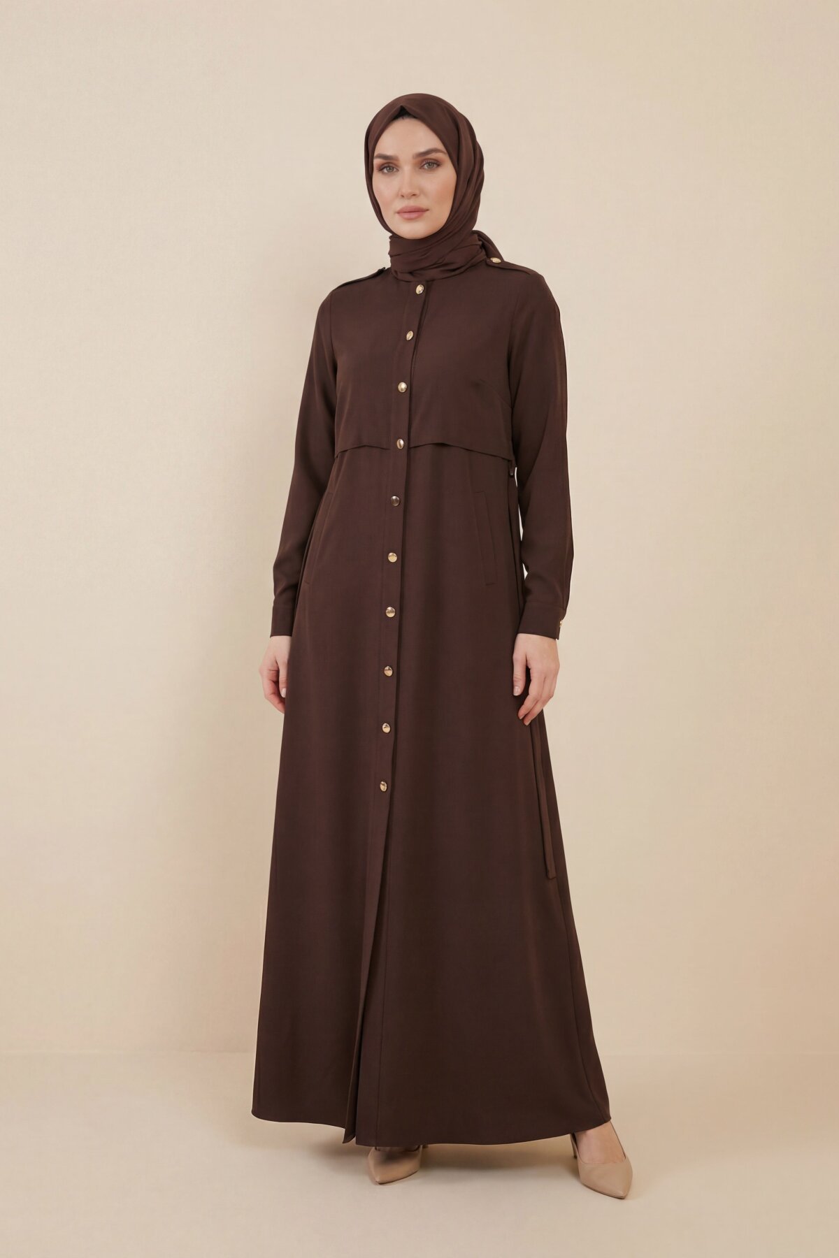Acı Kahve Trençkot Stil Ferace - Beyza