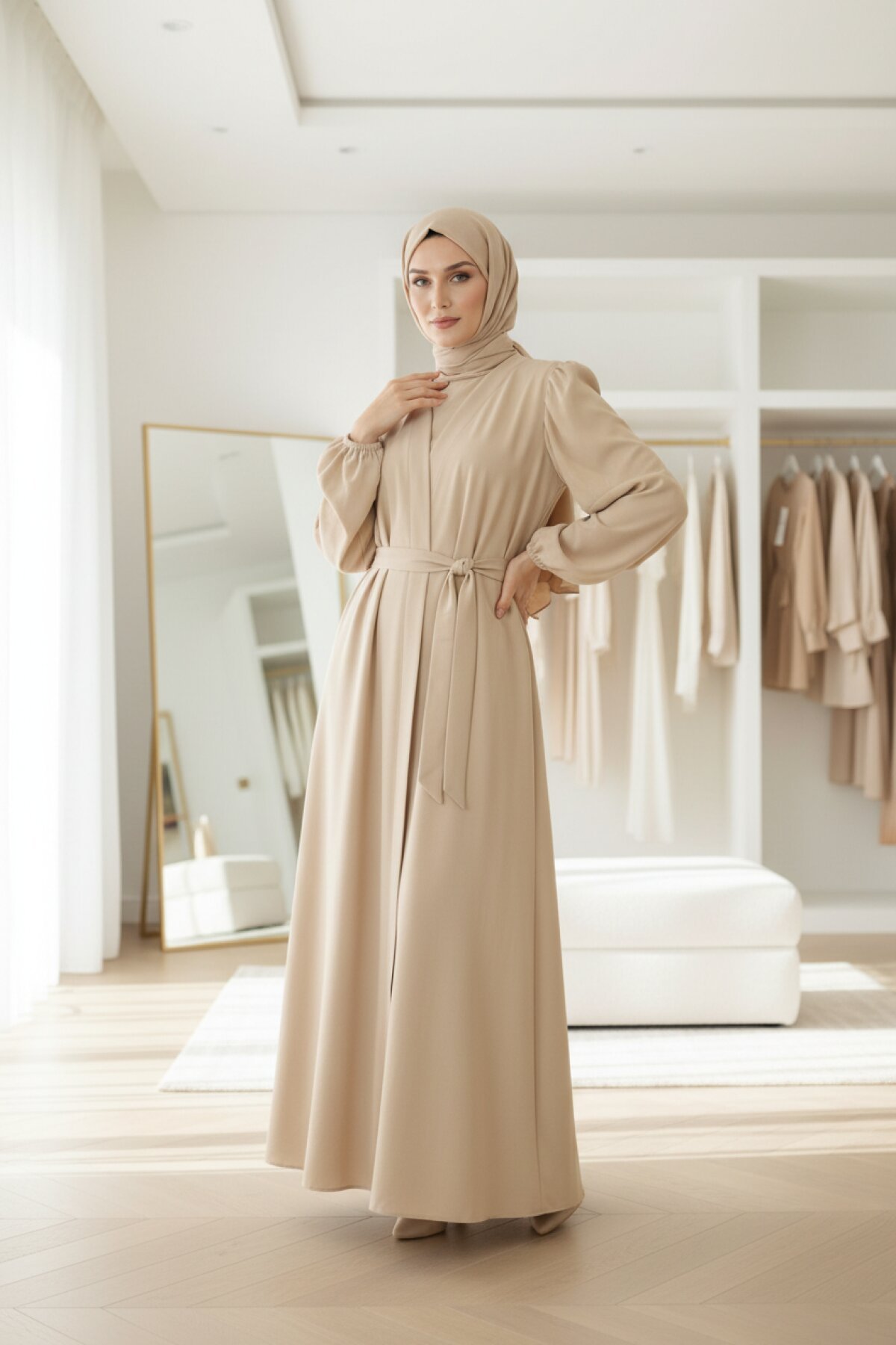 Dubai Silk Abaya - Beige - Beyza