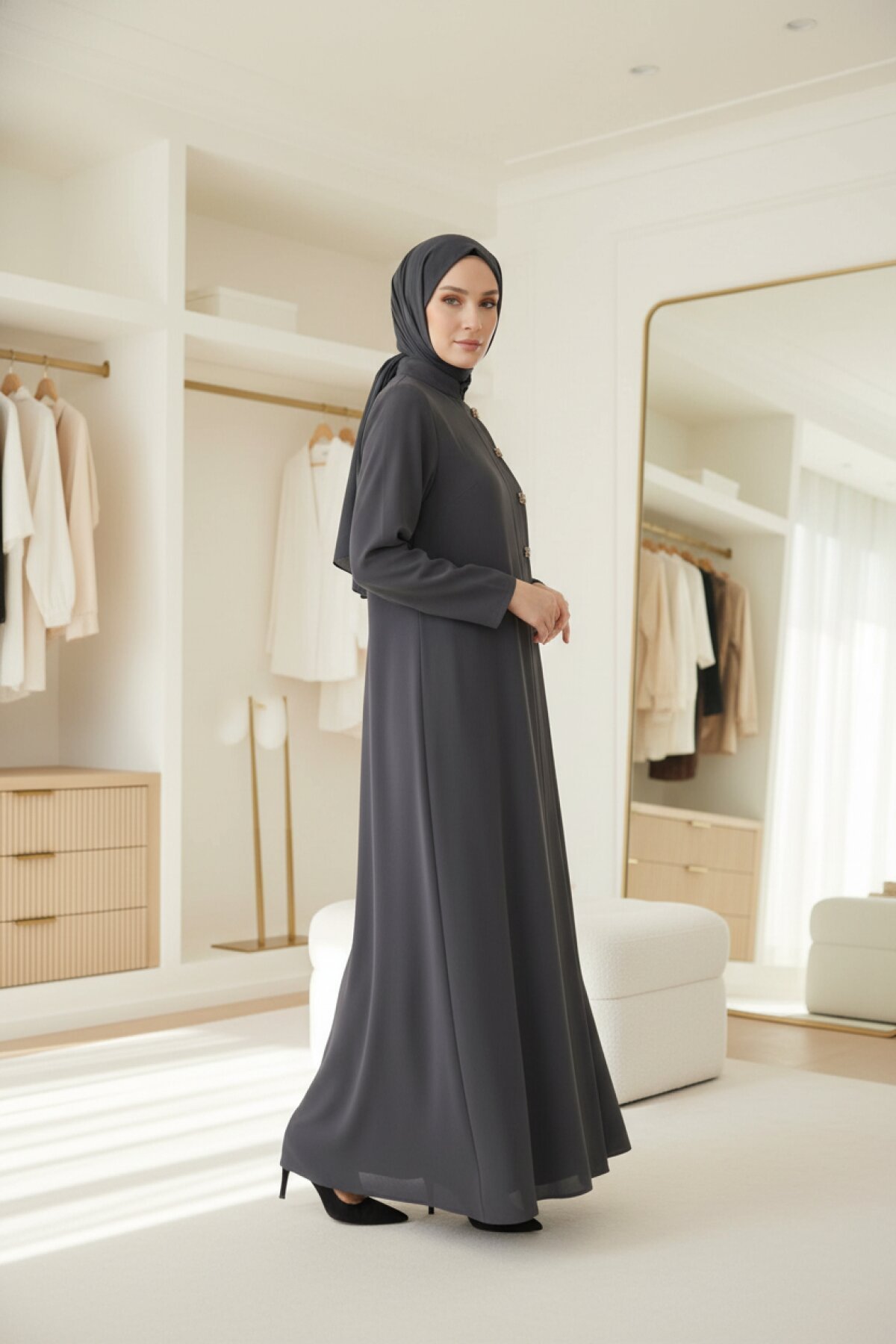 Square Accessory Abaya - Smoked Gray - Beyza