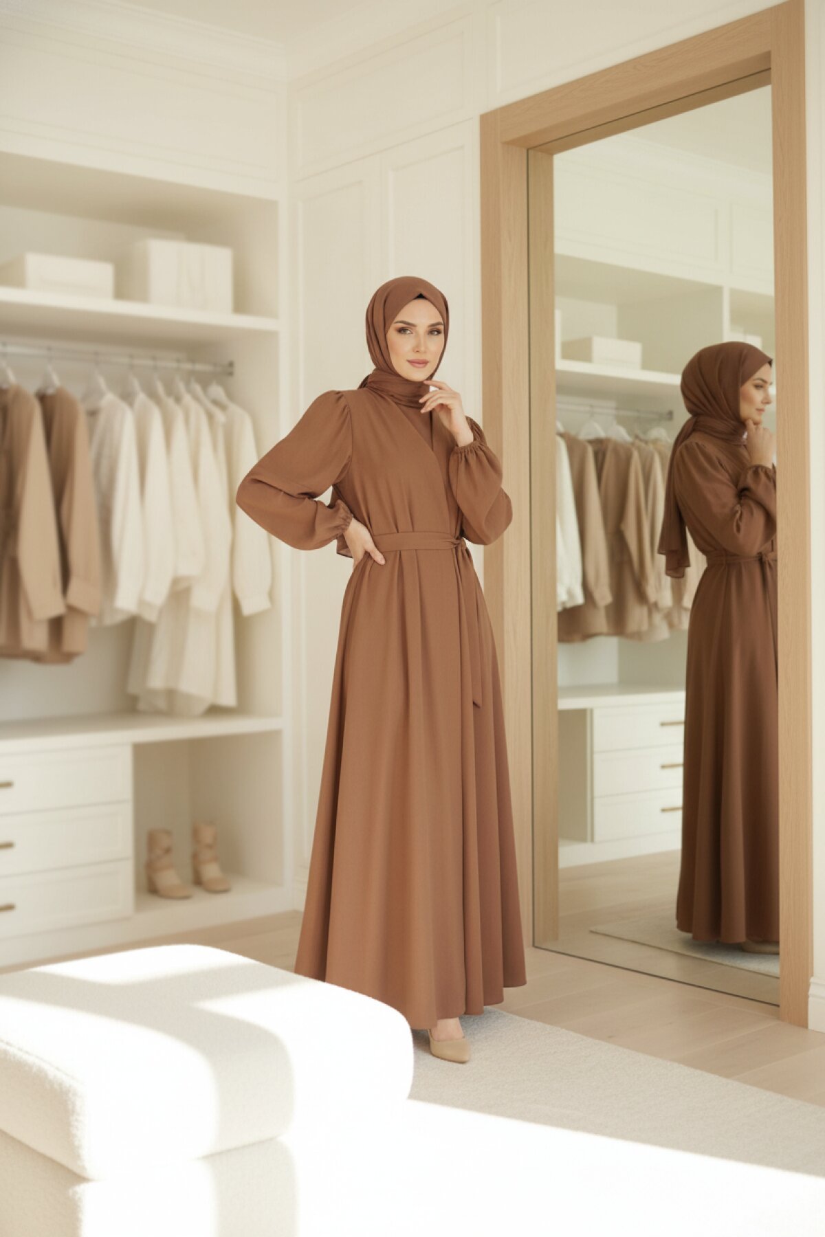 Dubai Silk Abaya - Brown - Beyza