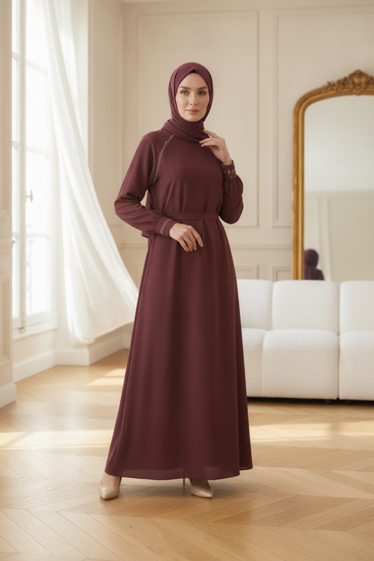 فستان لون ميردام بخرز الأنابيب - Beyza
