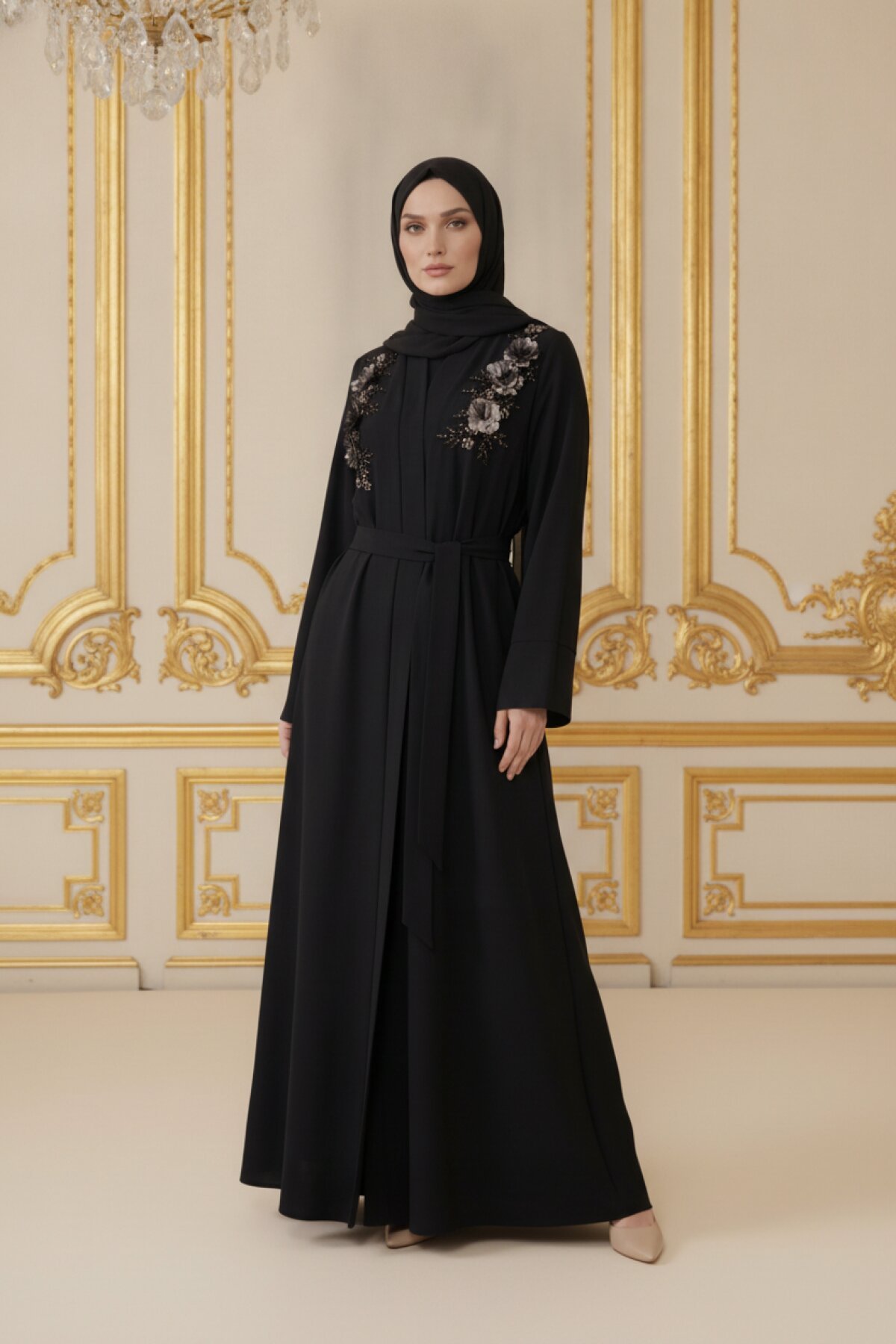 Accessory-Detailed Modest Abaya - Black - Beyza