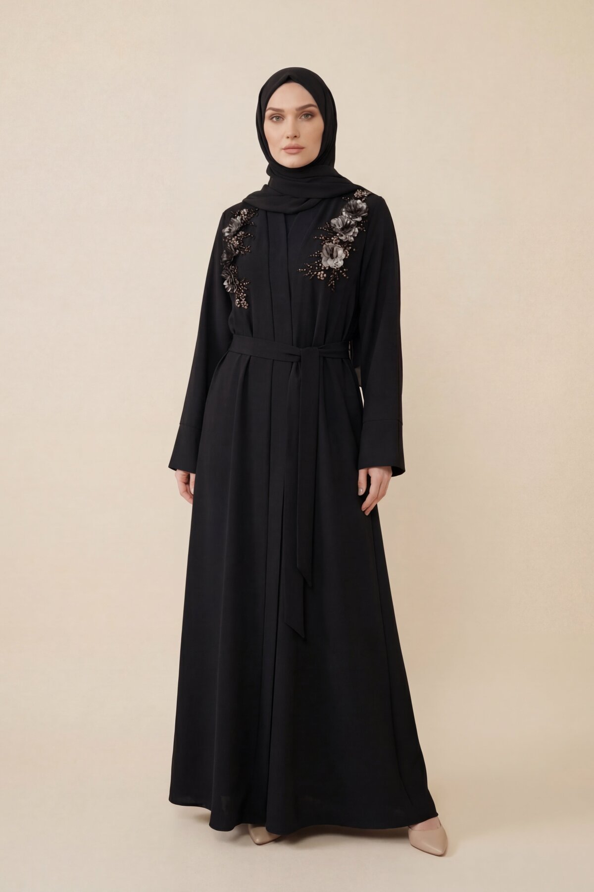 Accessory-Detailed Modest Abaya - Black - Beyza