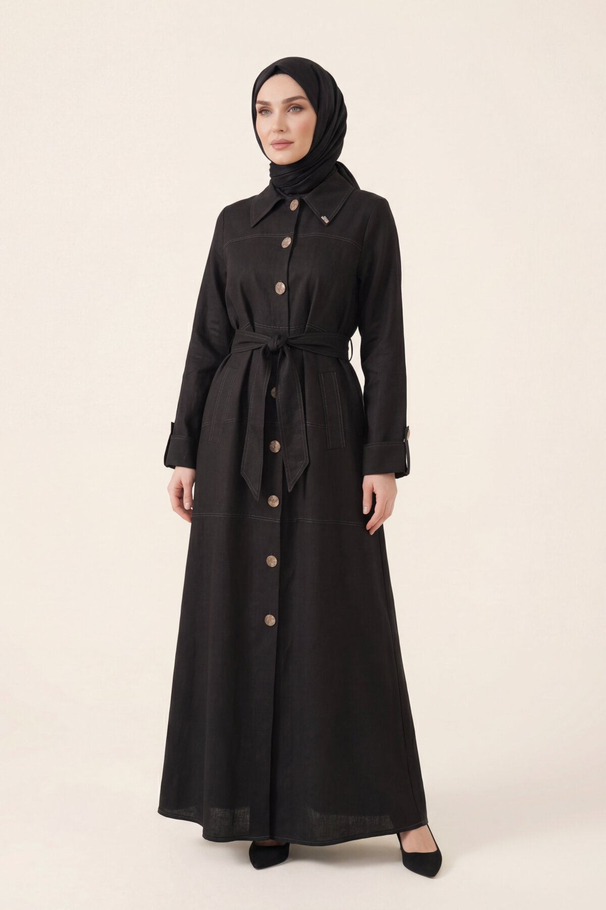 فرجة كتان سوداء بأكتاف عسكرية - Beyza