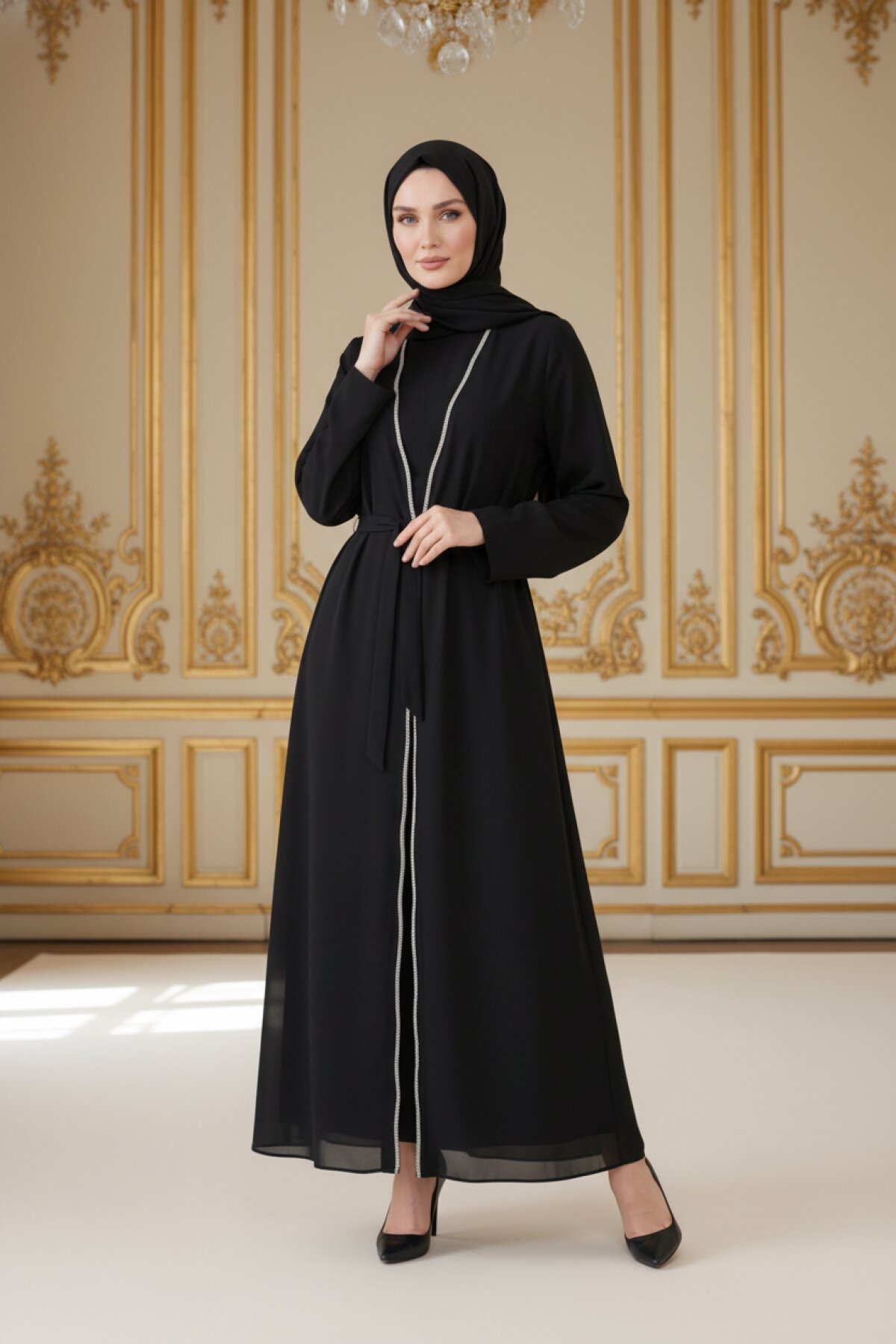 Stripe-Detail Abaya - Black - Beyza