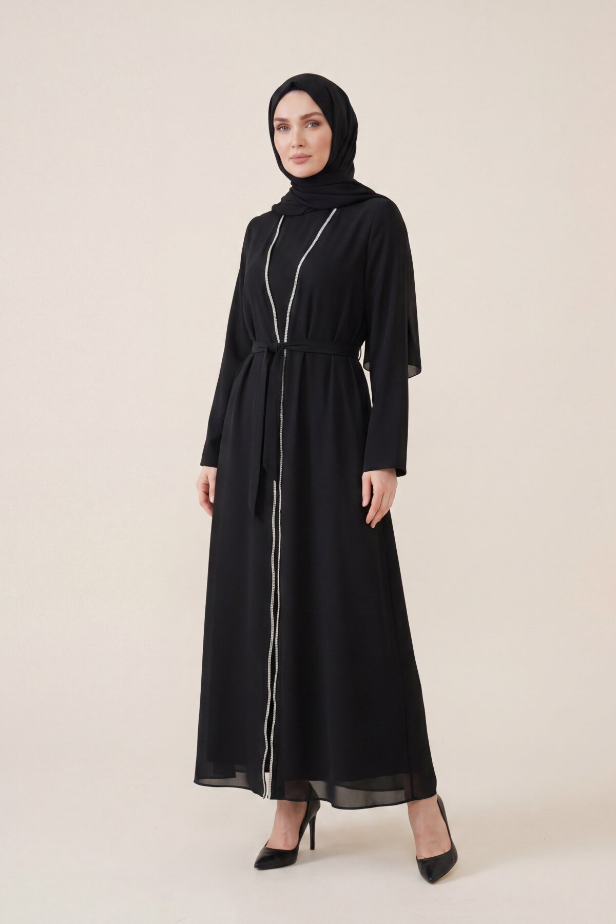 Stripe-Detail Abaya - Black - Beyza