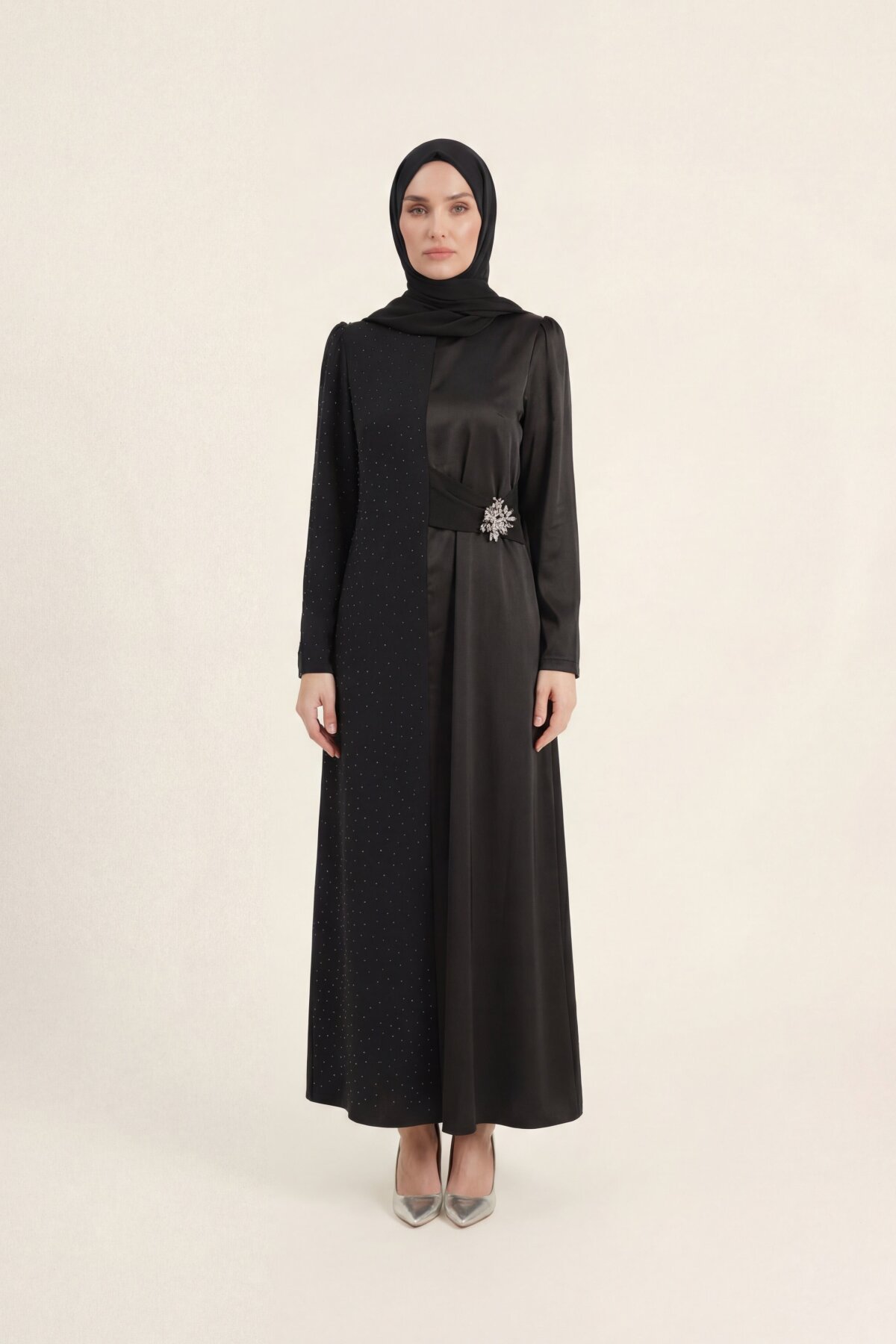 فستان سهرة أسود بمشبك - Beyza