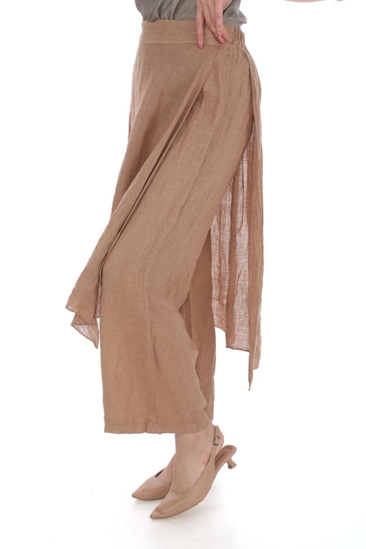 Camel İtalyan Ham Keten Pantolon Etek - Bohem Stil