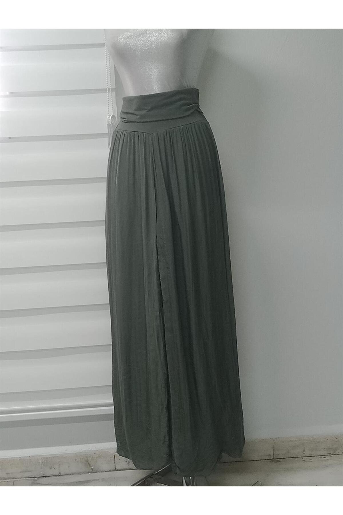 بناطيل خاكي غامق بخصر إيطالي وبطانة حريرية - Bohem Stil