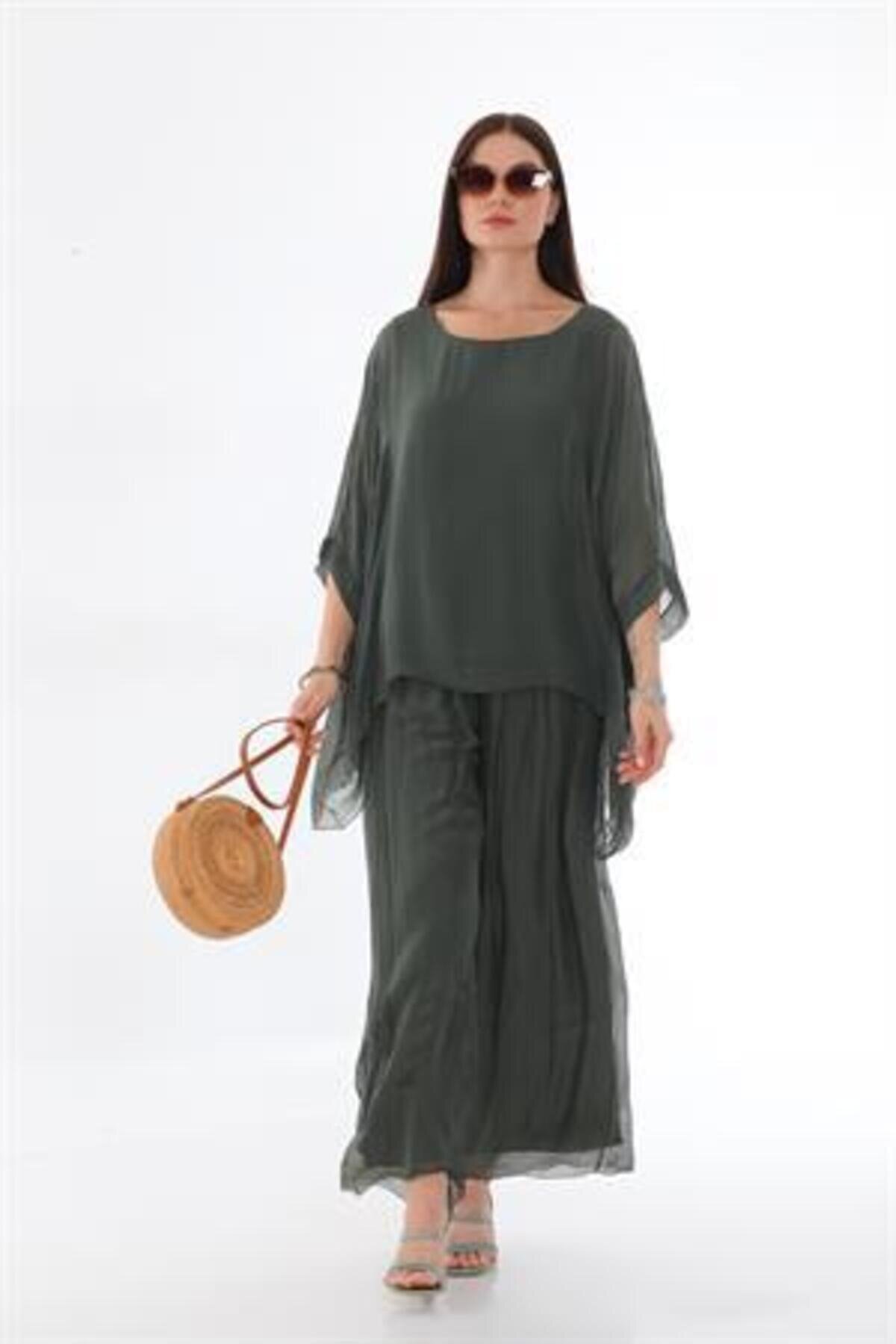بناطيل خاكي غامق بخصر إيطالي وبطانة حريرية - Bohem Stil