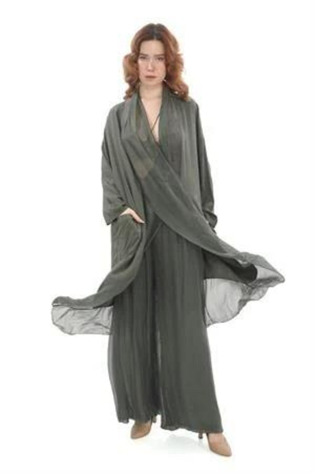 بناطيل خاكي غامق بخصر إيطالي وبطانة حريرية - Bohem Stil