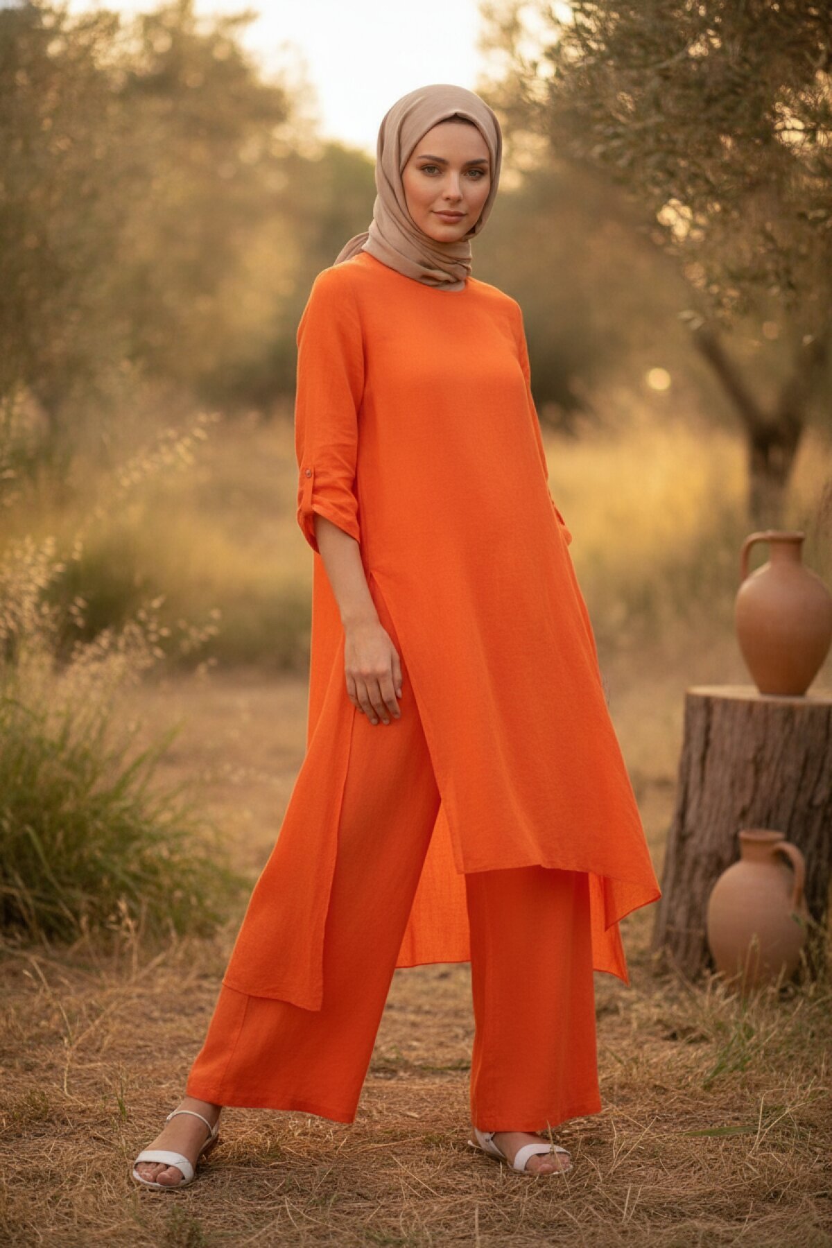 Oranj İtalyan Ham Keten Pantolon Etek - Bohem Stil
