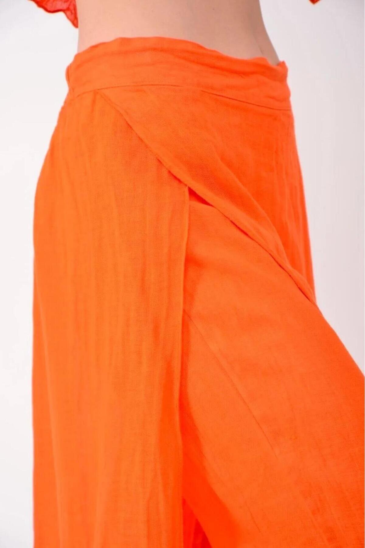 Oranj İtalyan Ham Keten Pantolon Etek - Bohem Stil