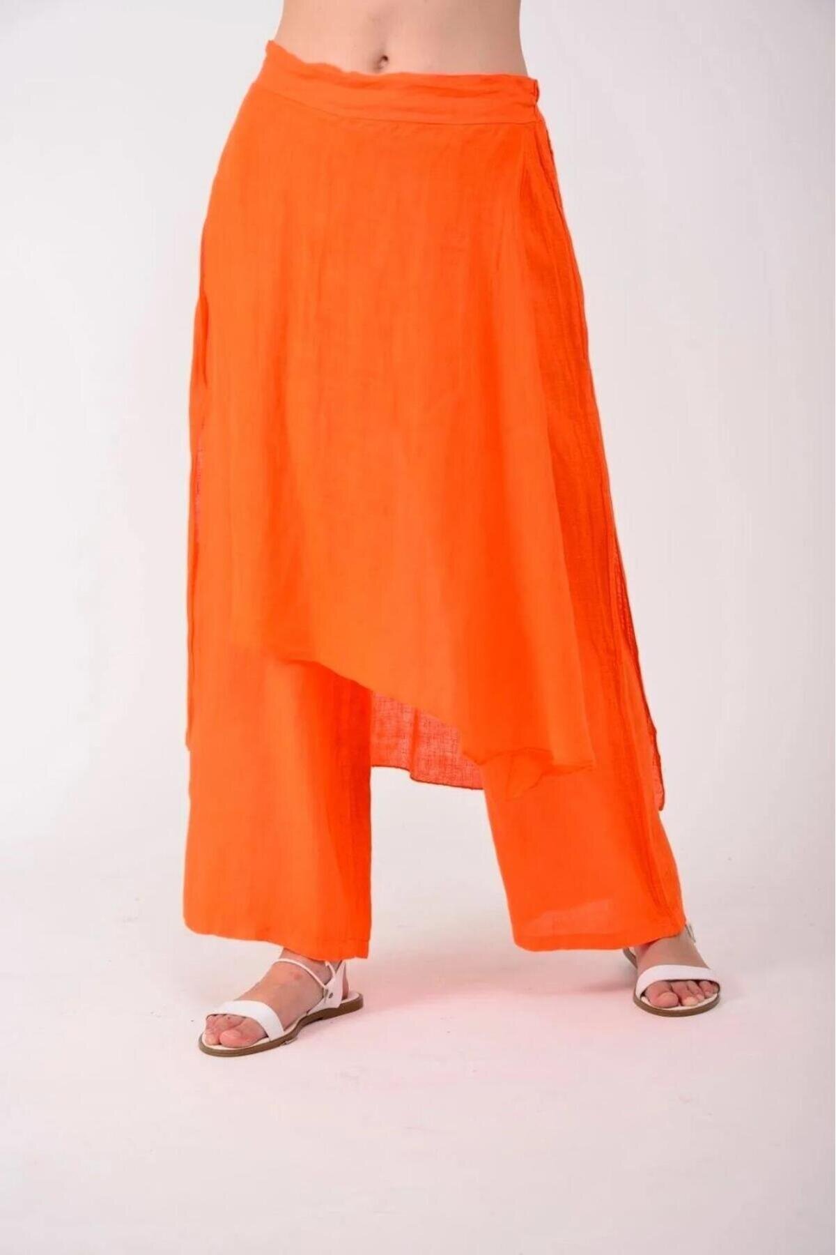 Oranj İtalyan Ham Keten Pantolon Etek - Bohem Stil