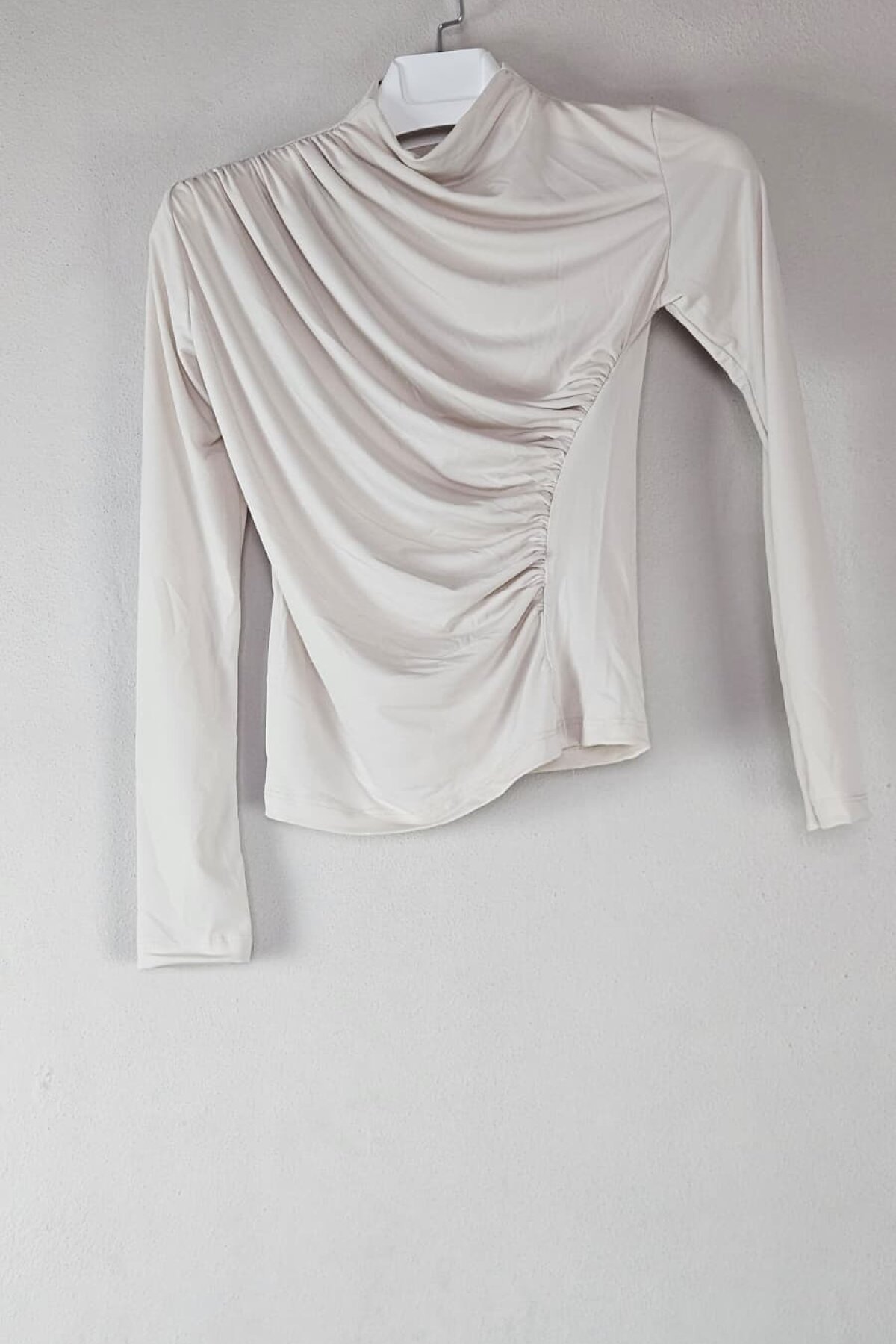 Bej/Krem Drapeli Dik Yaka Sandy Bluz - Dimar Butik