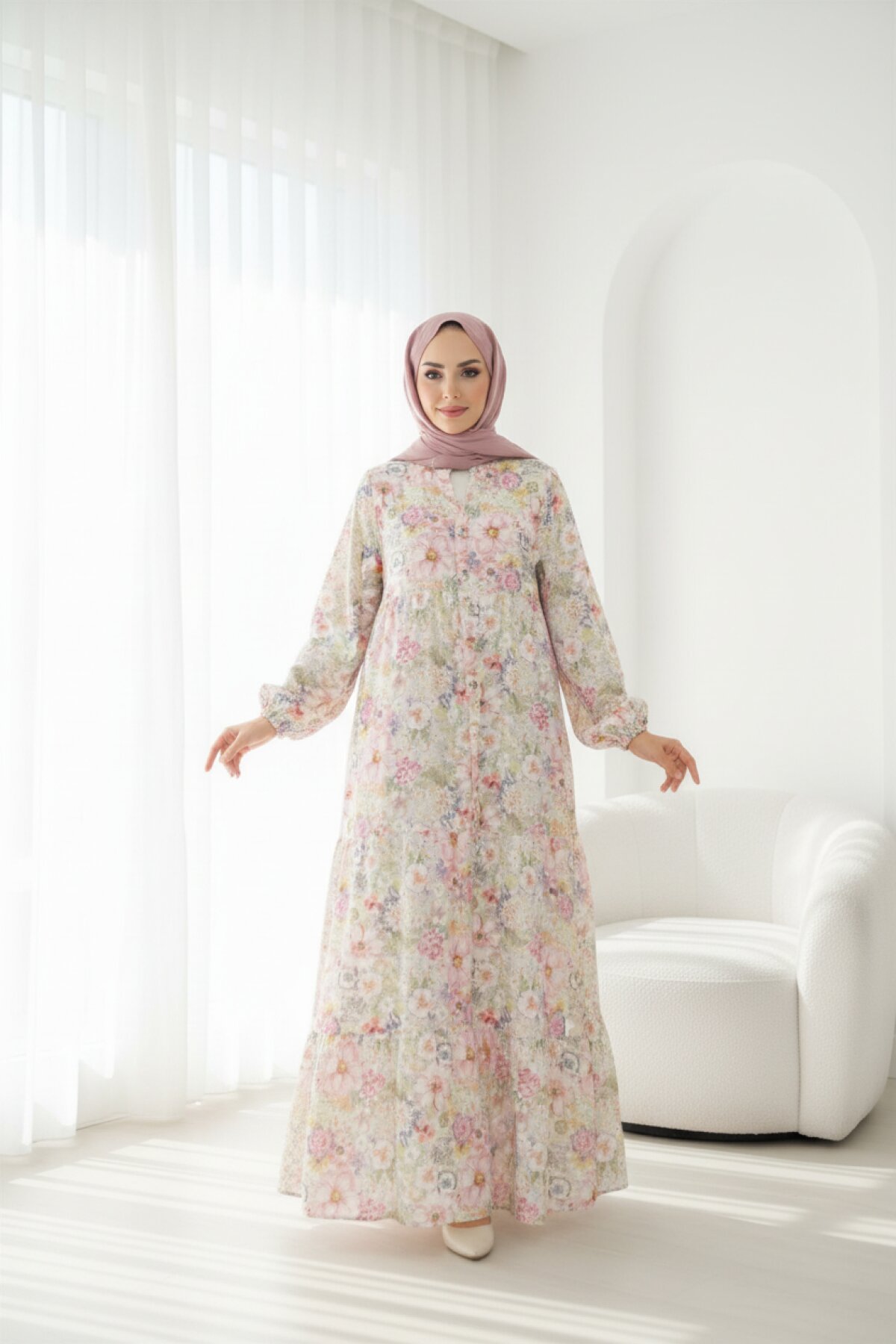Çok Renkli Rahat Kesim İnce Yazlık Elbise - Dimar Butik