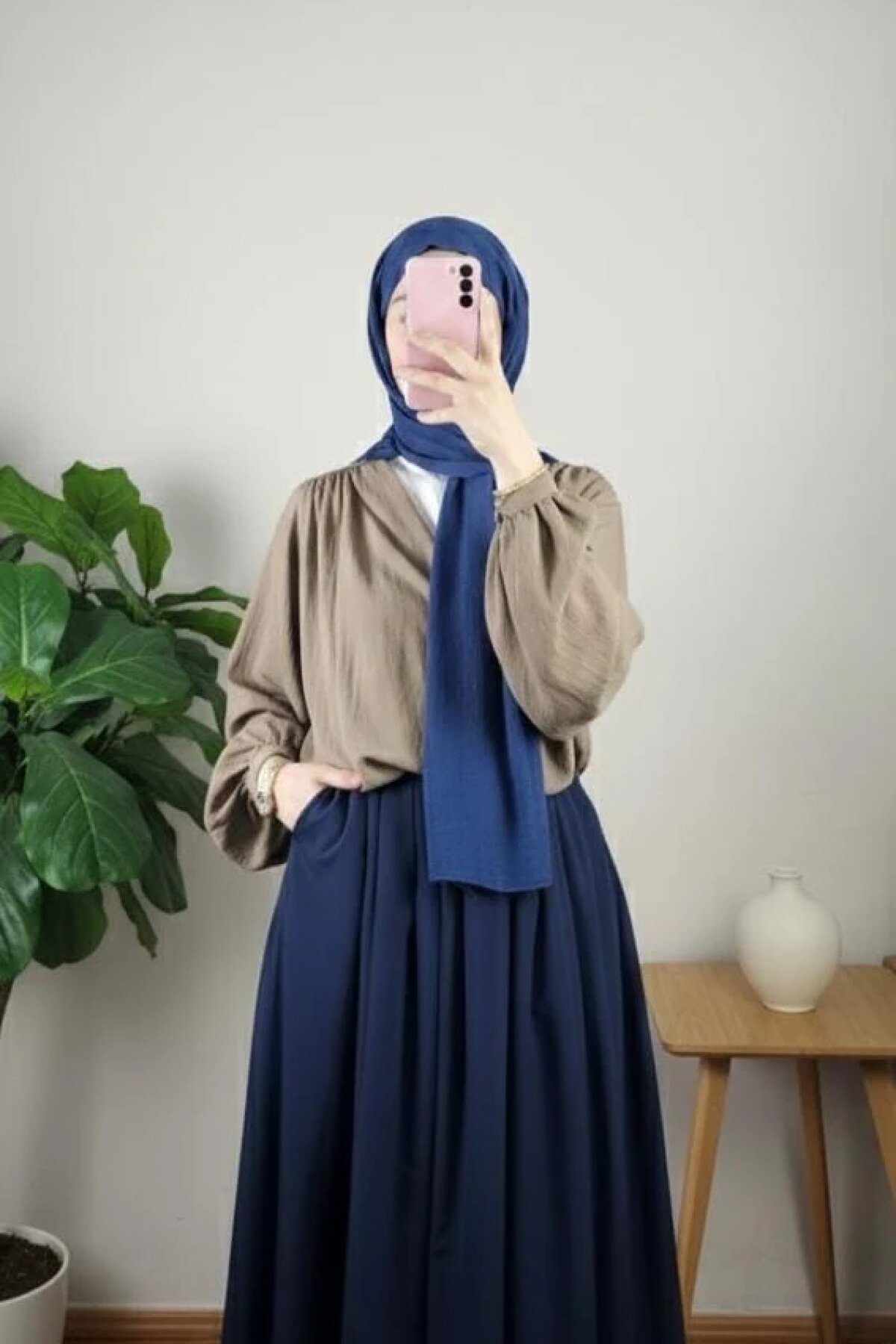 تنورة كلوش كحلي مع حزام - Dimar Butik