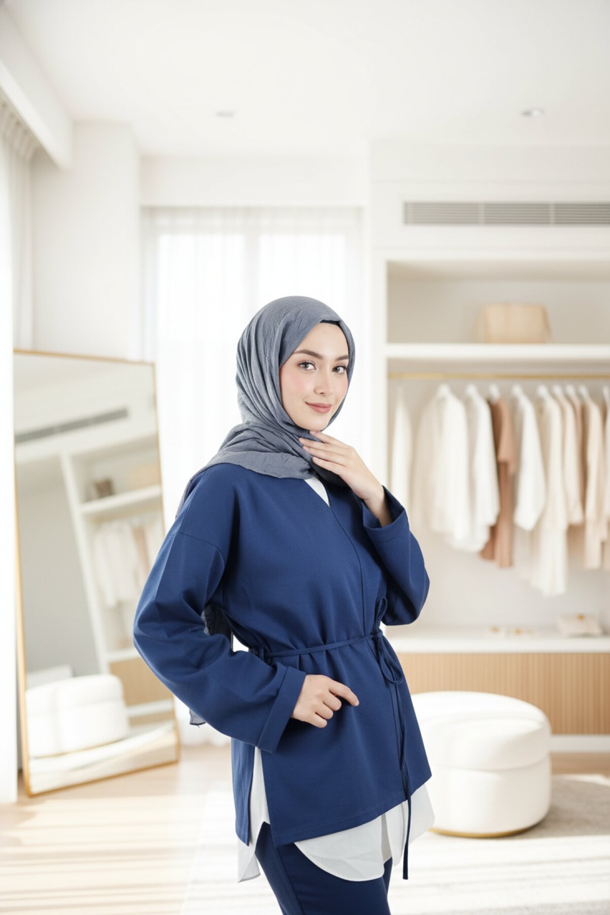 Oysho Fabric Trousers Modest Double Set - Navy Blue - Dimar Butik