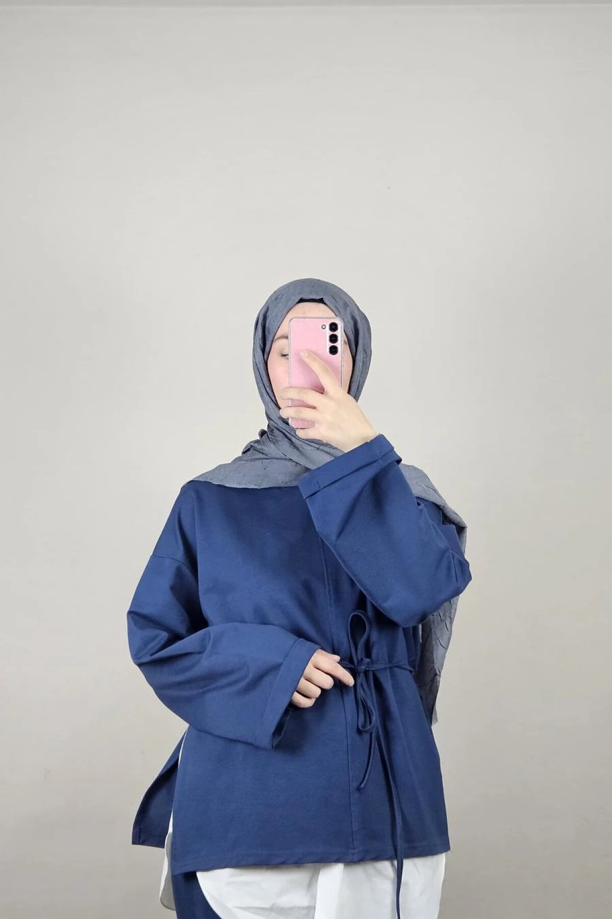 Oysho Fabric Trousers Modest Double Set - Navy Blue - Dimar Butik