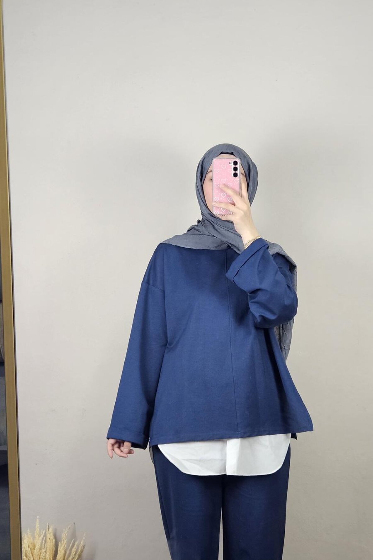 Oysho Fabric Trousers Modest Double Set - Navy Blue - Dimar Butik
