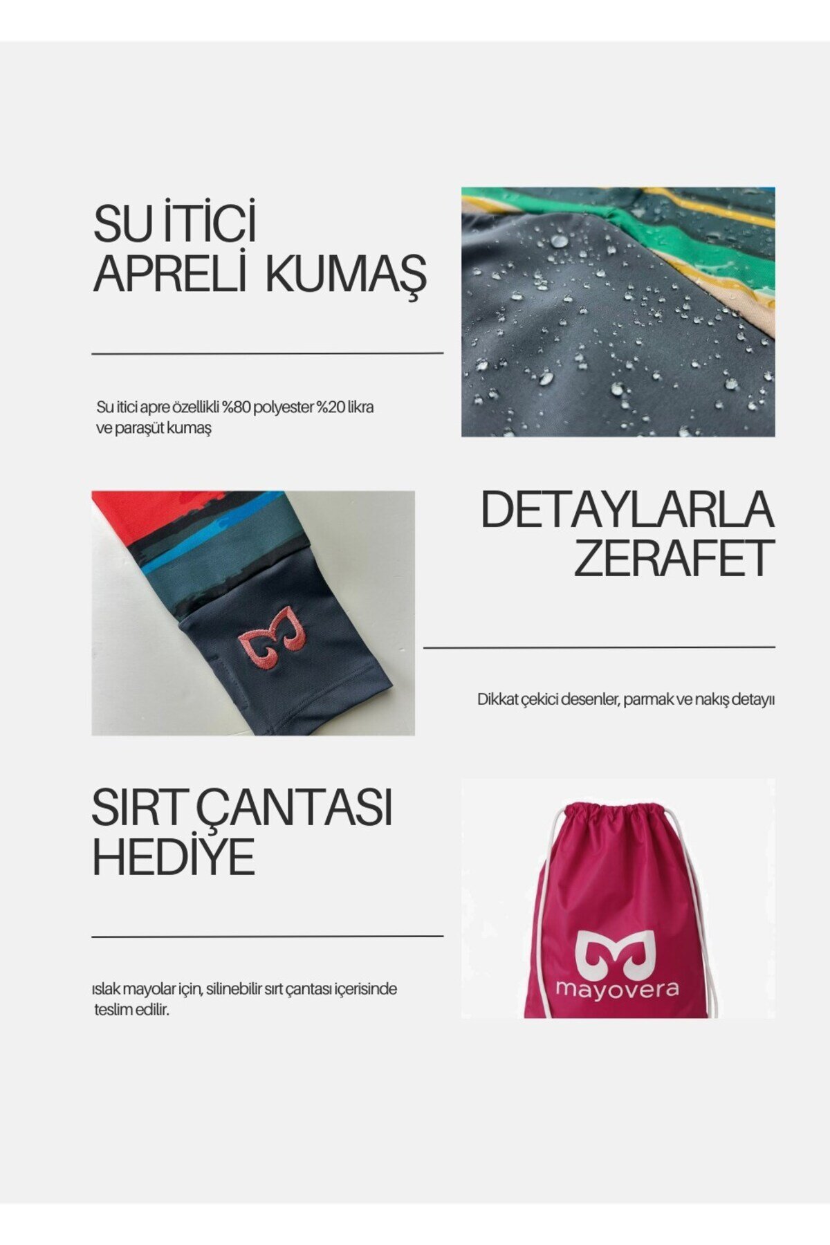 Antrasit Çizgili Tam Kapalı Mayo - Mayovera