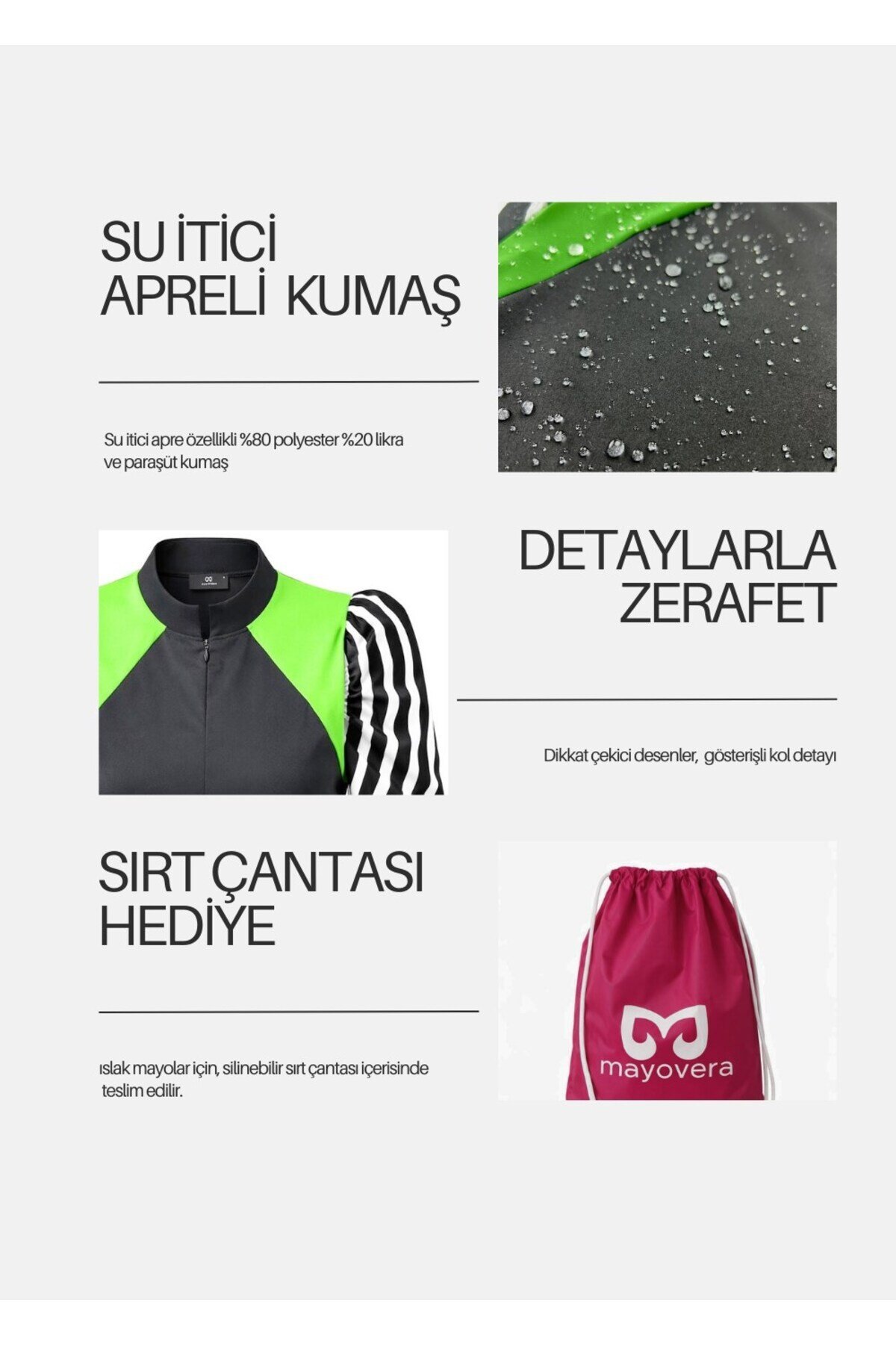 Beyaz Yeşil Tam Kapalı Mayo Takım - Mayovera