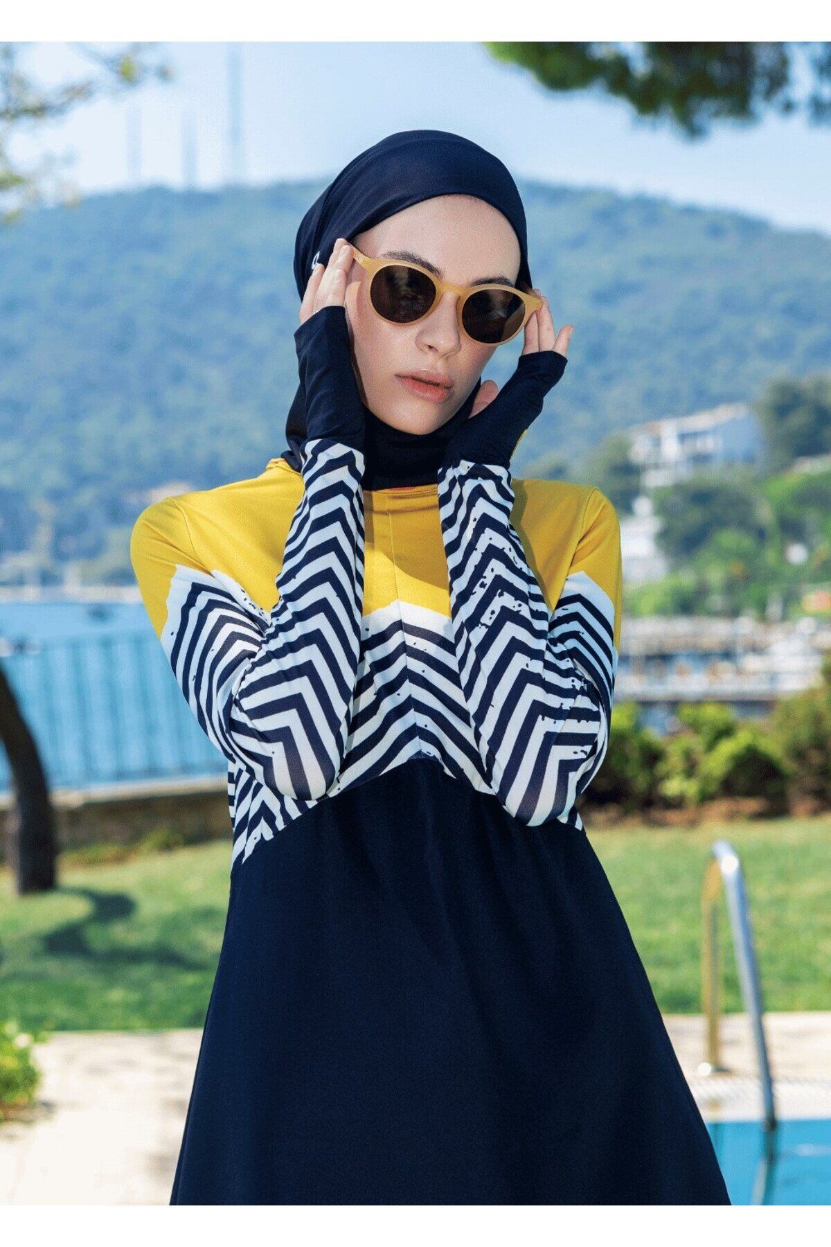 Hardal Zigzag Tam Kapalı Mayo - Mayovera