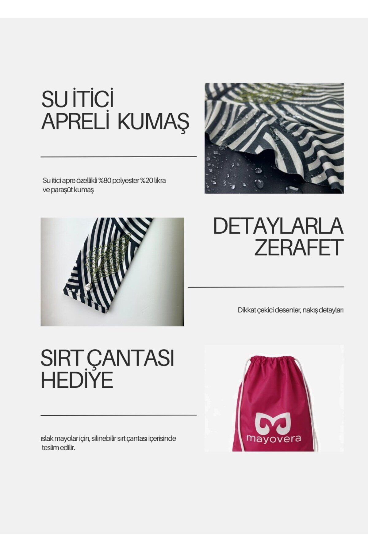 Siyah Beyaz Deniz Kabuğu Desenli Tam Kapalı Mayo - Mayovera