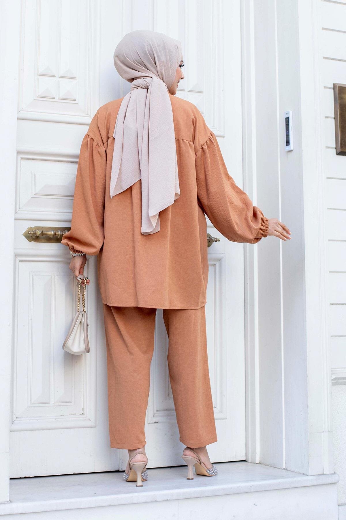 Camel Balon Kol İkili Tesettür Takım - Misskayle