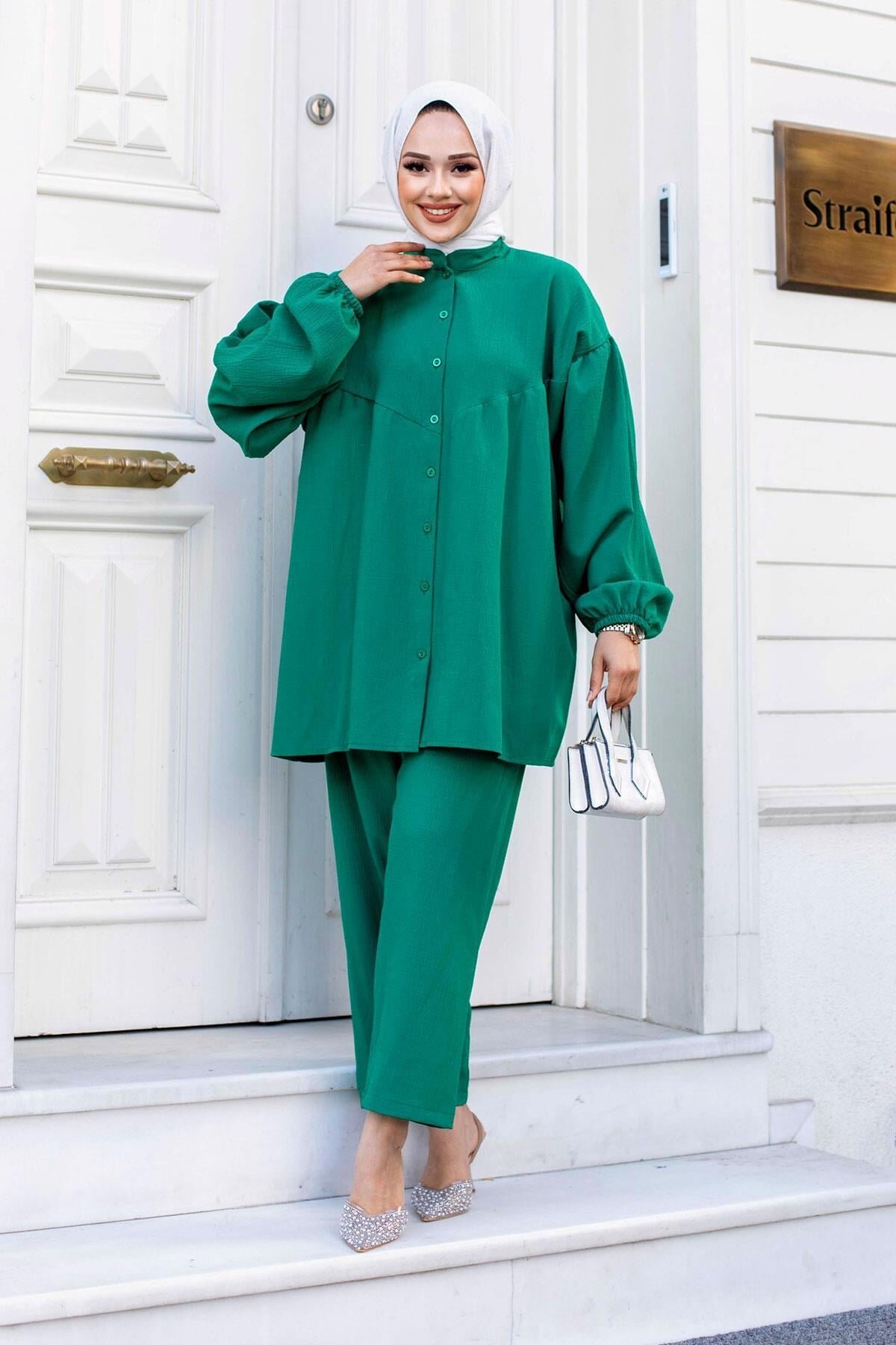 Balloon Sleeve Modest Co-ord Set - Green - Misskayle