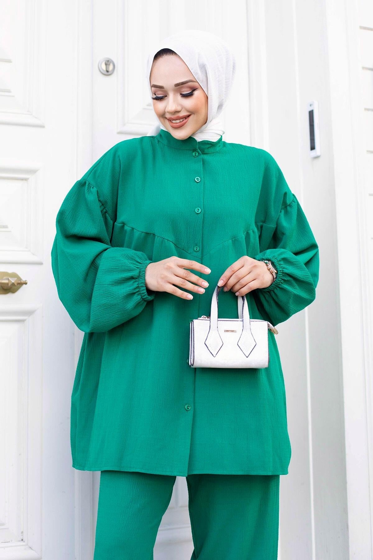 Balloon Sleeve Modest Co-ord Set - Green - Misskayle
