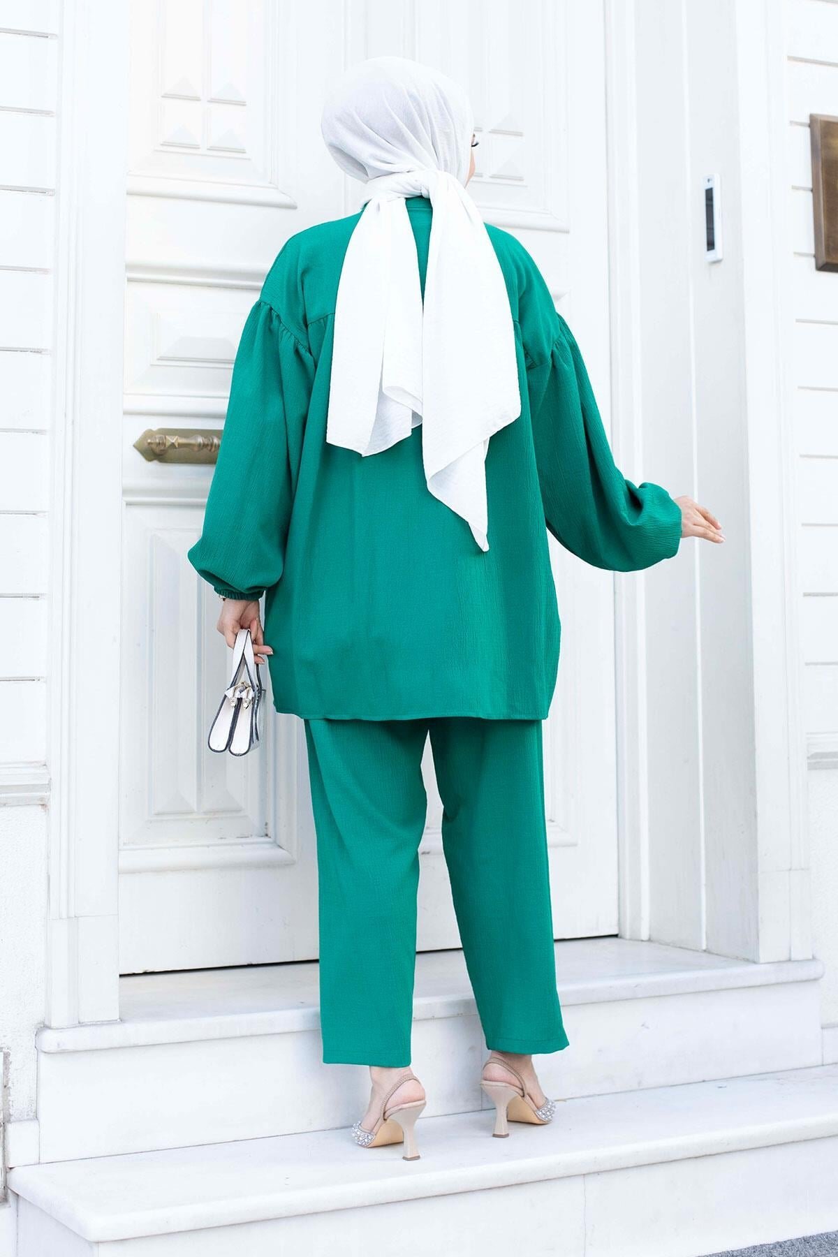 Balloon Sleeve Modest Co-ord Set - Green - Misskayle