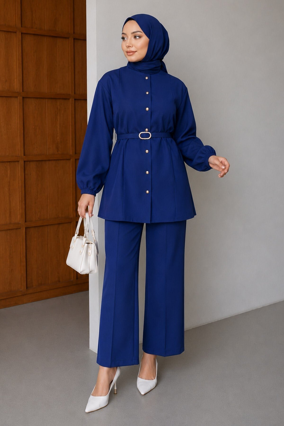 Oval Buckle Modest Co-ord Set - Indigo - Modamihram