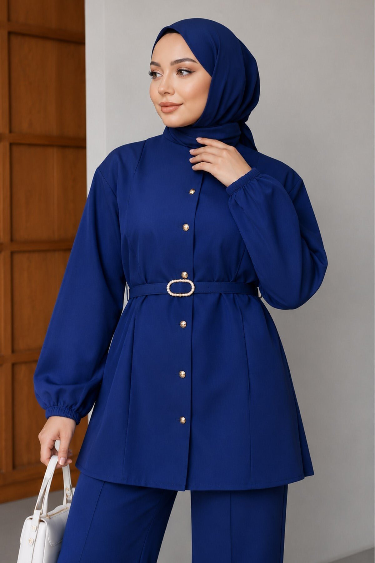 Oval Buckle Modest Co-ord Set - Indigo - Modamihram